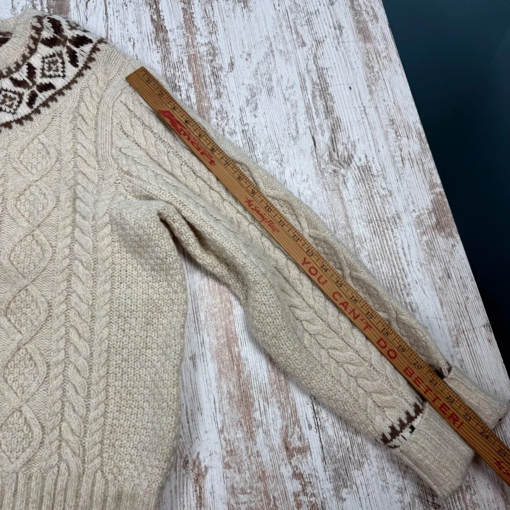 Polo Ralph Lauren 100% Wool Cable Knit Fair Isle Sweater Cream XXL Mens Nordic